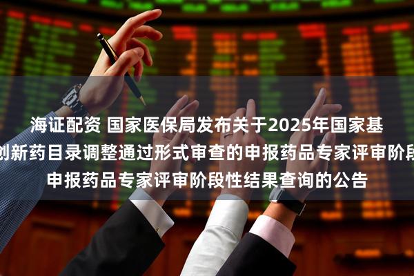 海证配资 国家医保局发布关于2025年国家基本医保目录及商保创新药目录调整通过形式审查的申报药品专家评审阶段性结果查询的公告